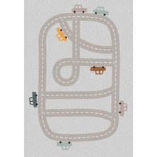 Limajuno Home & Kids Carpet Araba ve Yol Desenli Dijital Baskılı Çocuk HALISI_100 x 150  cm