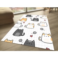Limajuno Home & Kids Carpet Kedi ve Kalp Desenli Dijital Baskılı Çocuk HALISI_100 x 150  cm