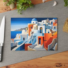 Painted Anarchy Santorini'den Esinlenen Cam Kesme Tahtası Seti - Şık Tasarım, Temperli Cam,  Yüzey, Kaymaz Çizilmez