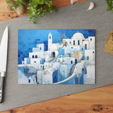 Painted Anarchy Zarif Santorini Tasarımlı Temperli Cam Kesme Tahtası  Çizilmez, Temizlemesi Kolay