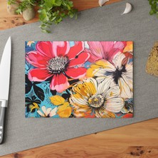 Painted Anarchy Çiçekli Cam Kesme Tahtası - Şık Tasarım, Temperli Cam, Kaymaz Yüzey, Çizilmez