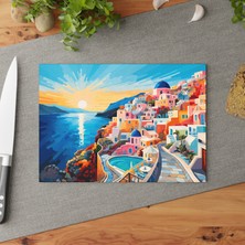 Painted Anarchy Santorini'den Esinlenen Temperli Cam Kesme Tahtası -Şık Tasarım, Çizilmez, Kaymaz Yüzey Cam