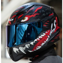 Ls2 Rapıd 2 Kaıju Mat Siyah-Kırmızı Fullface Motosiklet Kaskı Mavi Camlı