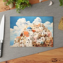 Painted Anarchy Santorini'den Esinlenen Cam Kesme Tahtası Seti - Şık, Çizilmez, Kaymaz Yüzey