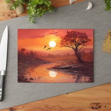 Painted Anarchy Çarpıcı Sunrise Temperli Cam Kesme Tahtası - Şık Tasarım, Kaymaz Yüzey, Çizilmez,