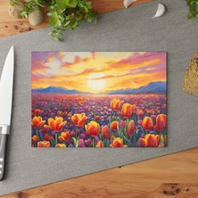 Painted Anarchy Dokulu Temperli Cam Yüzeyli Çarpıcı Peyzaj Cam Kesme Tahtası Seti - Şık, Kaymaz, Çizilmez ve