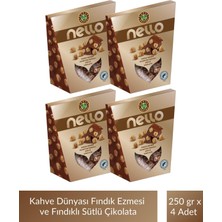 Kahve Dünyası Nello Fındık Ezmesi ve Bütün Fındıklı Sütlü Çikolata 250 gr x 4 Adet