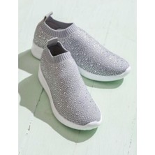 Kadın Sneaker Ayakkabı Gri Taş Detaylı Günlük Rahat
