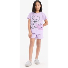 DeFacto %100 Pamuklu Ayıcık Baskılı Beli Lastikli Pijama Takımı Kız Çocuk E6226A825HS