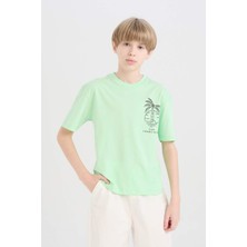 DeFacto Oversize Geniş Kalıp Bisiklet Yaka Baskılı Kısa Kollu Tişört Erkek Çocuk B6165A825SM