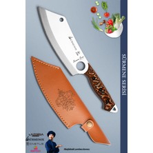 Sürmene Serisi Outdoor Bıçak Kamp Bıçağı Mutfak Şef Bıçak Bıçağı Deri Kılıflı Kahverengi (OUT-003)