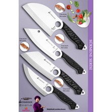 Sürmene Serisi Outdoor Bıçak Kamp Bıçağı Mutfak Şef Bıçak Bıçağı Deri Kılıflı 4 Lü Set Siyah (OUT-011)