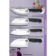 Sürmene Serisi Outdoor Bıçak Kamp Bıçağı Mutfak Şef Bıçak Bıçağı Deri Kılıflı 4 Lü Set Siyah (OUT-011)