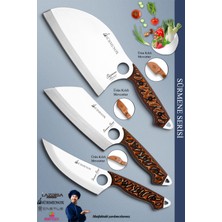 Sürmene Serisi Outdoor Bıçak Kamp Bıçağı Mutfak Şef Bıçak Bıçağı Deri Kılıflı 3 Lü Set (OUT-009)
