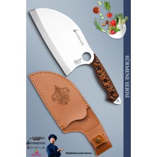 Sürmene Serisi Outdoor Bıçak Kamp Bıçağı Mutfak Şef Bıçak Bıçağı Deri Kılıflı Kahverengi (OUT-002)