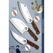 Sürmene Serisi Outdoor Bıçak Kamp Bıçağı Mutfak Şef Bıçak Bıçağı Deri Kılıflı 3 Lü Set OUT-008