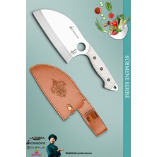 Sürmene Serisi Outdoor Bıçak Kamp Bıçağı Mutfak Şef Bıçak Bıçağı Deri Kılıflı Beyaz (OUT-004)