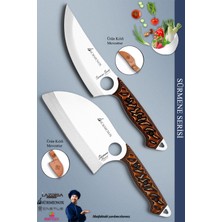 Sürmene Serisi Outdoor Bıçak Kamp Bıçağı Mutfak Şef Bıçak Bıçağı Deri Kılıflı 2 Li Set (OUT-005)