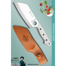 Sürmene Serisi Outdoor Bıçak Kamp Bıçağı Mutfak Şef Bıçak Bıçağı Deri Kılıflı Beyaz (OUT-005)