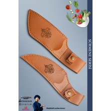 Sürmene Serisi Outdoor Bıçak Kamp Bıçağı Mutfak Şef Bıçak Bıçağı Deri Kılıflı 2 Li Set Kahverengi (OUT-007)