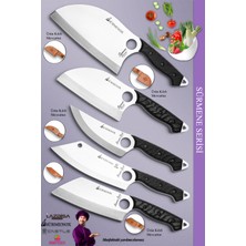 Sürmene Serisi Outdoor Bıçak Kamp Bıçağı Mutfak Şef Bıçak Bıçağı Deri Kılıflı 5 Li Set Siyah (OUT-012)