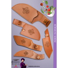Sürmene Serisi Outdoor Bıçak Kamp Bıçağı Mutfak Şef Bıçak Bıçağı Deri Kılıflı 5 Li Set Siyah (OUT-012)