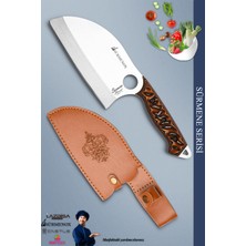 Sürmene Serisi Outdoor Bıçak Kamp Bıçağı Mutfak Şef Bıçak Bıçağı Deri Kılıflı Kahverengi (OUT-004)