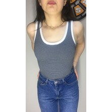 Işıl Grup Işıl Tekstil Kadın Siyah Beyaz Çizgili Bisiklet Yaka T-Shirt