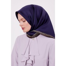 Saks Şerit Leopar Desen Twill İpek Eşarp