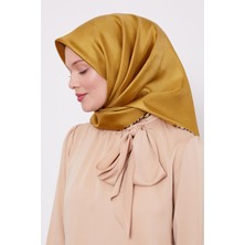 Yağ Yeşili Benekli Twill Ipek Eşarp