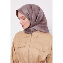 Cappuccino Çizgili Twill Ipek Eşarp