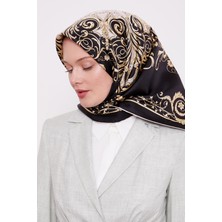 Lêvi D'or Siyah - Gold Varak Desenli Twill İpek Eşarp