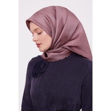 Pembe Çizgili Twill Ipek Eşarp