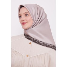 Sütlü Kahve Şerit Leopar Desen Twill İpek Eşarp