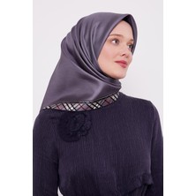 Antrasit Ekose Kenar Twill Ipek Eşarp