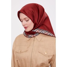 Bordo Ekose Kenar Twill Ipek Eşarp