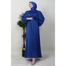 Giza Store Ince Kuşaklı Saten Elbise Gece Mavi