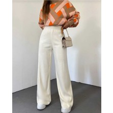 Kadın Kışlık Rahat Kalıp Bol Paça Comfort Beli Lastikli Triko Pantolon