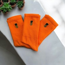 OMS Renkli Tasarım Meyve Ananas Nakışlı Socket Unisex Çorap