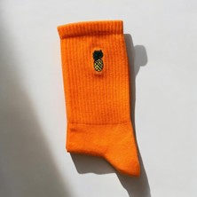 OMS Renkli Tasarım Meyve Ananas Nakışlı Socket Unisex Çorap
