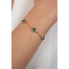 Diamine 14 Ayar Altın Üçlu Yeşil Yonca Bileklik