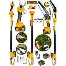 Eisenn German Yellow 3LÜ Set BL Fırçasız Motor Bağ Makası + Zincirli Otomatik Yağ Pompalı Budama Testeresi  + Teleskopik Uzatma