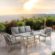 Rehome Capri Swing Pisa Üçlü Rattan Bahçe Balkon Oturma Grubu | Beyaz | 801