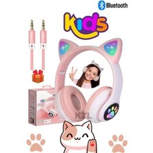 A+ Bass Kedili Kulaklık Bt Fm Radyo Sd Kart Aux Giriş Rgb Işıklı Kedili Kablosuz Kulaklık Aux Hediye