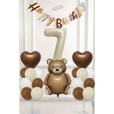 Sevimli Ayıcık Soft Kahve Tonları Balon Seti Krem Rakam Retro White Kahve Kalp Full Set