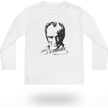 Kübra Tekstil Unisex Çocuk 23 Nisan Çocuk Bayramı Atatürk Baskılı Uzun Kollu Beyaz Tişört