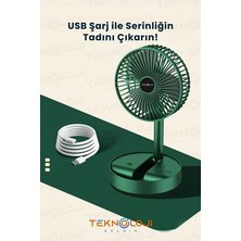 Masaüstü Fan Vantilatör Teleskopik Şarjlı Katlanabilir Taşınabilir Standlı 3 Kademe Yeşil Soğutucu
