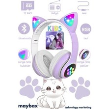 Kablosuz Bluetooth Kulaklık LED Işıklı Mikrofonlu Kedili Kulaklık Bt5.0