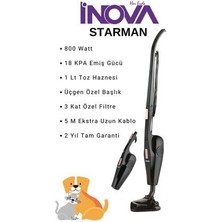 Inova Starman 2'si 1 Arada En Güçlü Pratik Dikey Süpürge Üçgen Başlık Torbasız Kullanım 800 W 18 Kpa