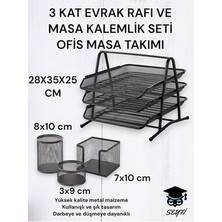 3 Kat Metal Evrak Rafı ve 3'lü Masa Kalemlik Seti Ofis Takımı Siyah Renk 28x35x25 cm Ölçüler
